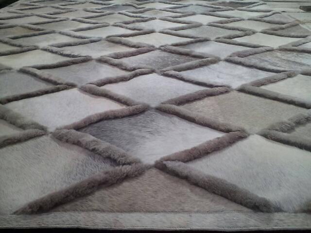 Patchwork Cowhide & Sheep Skin Rug. Free Shipping - Model Diamond, Mix Of Greys & Light Beiges 6' X 8' - image 1