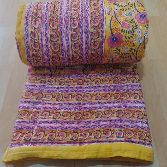 Hand Block Print Queen Quilt Indian Cotton Bedding - image 1