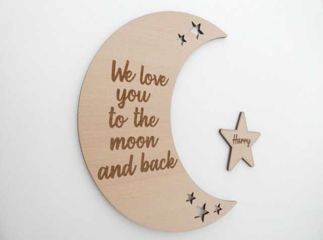 We Love You To The Moon & Back - Wooden Nursery Decor Children's Bedroom Playroom Wall Art Words Sign Accessory Scandi Boho Decoration - image 1