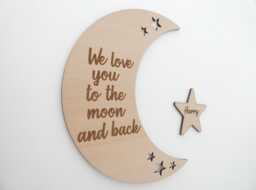 We Love You To The Moon & Back - Wooden Nursery Decor Children's Bedroom Playroom Wall Art Words Sign Accessory Scandi Boho Decoration - thumbnail 1