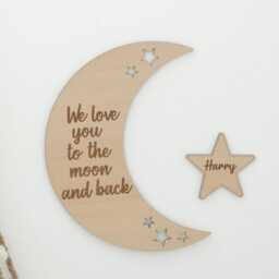 We Love You To The Moon & Back - Wooden Nursery Decor Children's Bedroom Playroom Wall Art Words Sign Accessory Scandi Boho Decoration - thumbnail 2
