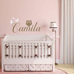 Personalized Owl & Butterflies Name Wall Decal Girls Nursery Decor P202 - thumbnail 3