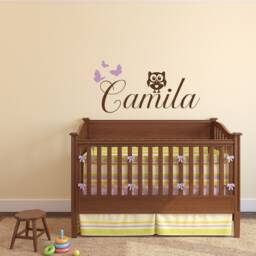 Personalized Owl & Butterflies Name Wall Decal Girls Nursery Decor P202 - thumbnail 1
