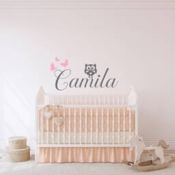 Personalized Owl & Butterflies Name Wall Decal Girls Nursery Decor P202 - thumbnail 2
