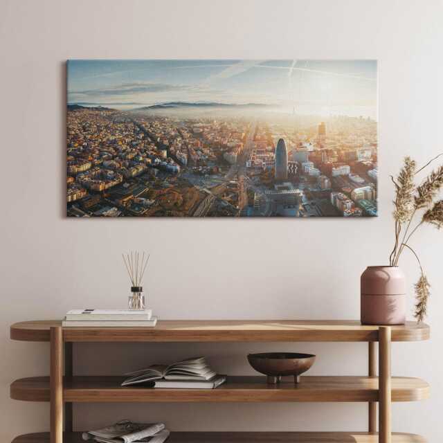 Barcelona City Panorama Canvas, Picture Wall Hanging, Beige Decor, Travel Canvas Print - image 1