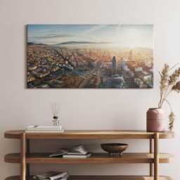 Barcelona City Panorama Canvas, Picture Wall Hanging, Beige Decor, Travel Canvas Print - thumbnail 1
