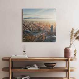 Barcelona City Panorama Canvas, Picture Wall Hanging, Beige Decor, Travel Canvas Print - thumbnail 3