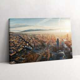 Barcelona City Panorama Canvas, Picture Wall Hanging, Beige Decor, Travel Canvas Print - thumbnail 2