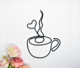 Coffee Mug Wire Sign, Tea Cups, Cup Wall Art, Kitchen Decor Signs, Kitchen Gift Art Items, Lover Coffee Bar Sign Gifts - thumbnail 1