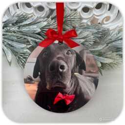 Personalised Photo Keepsake Aluminium Bauble With Hanging Ribbon & Bow - thumbnail 2