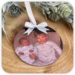 Personalised Photo Keepsake Aluminium Bauble With Hanging Ribbon & Bow - thumbnail 3
