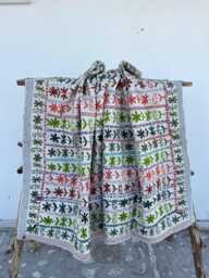 Handmade Vintage Suzani Kantha Quilt Reversible Floral Embroidery Cotton Boho Bedspread Blanket - thumbnail 1