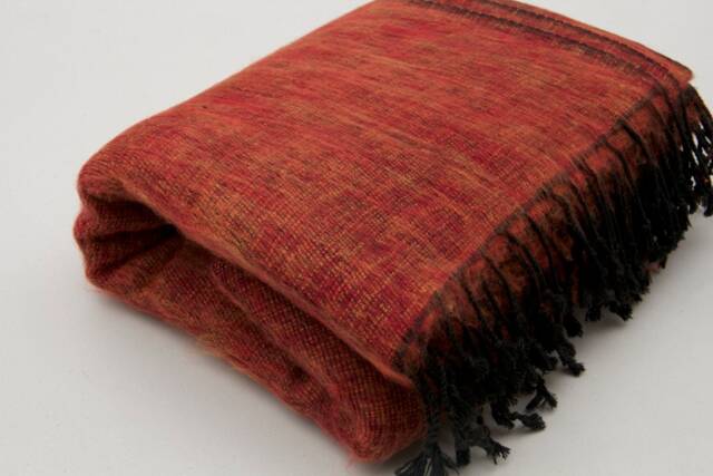 Ruby Orange Yak Wool Blanket Hand-Loomed Nepal Travel Shawl - image 1