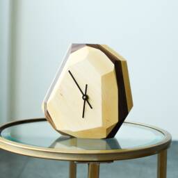 Geometric Quartz Crystal Clock, Modern Hardwood Tabletop Or Wall Decor - thumbnail 3