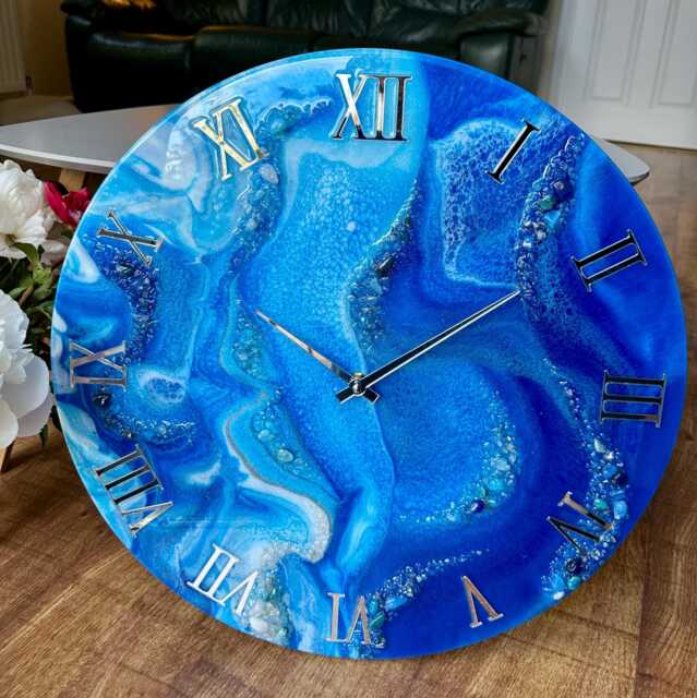 Ocean Blue Epoxy Resin Clock Nautical Home Decor - image 1