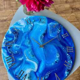 Ocean Blue Epoxy Resin Clock Nautical Home Decor - thumbnail 3