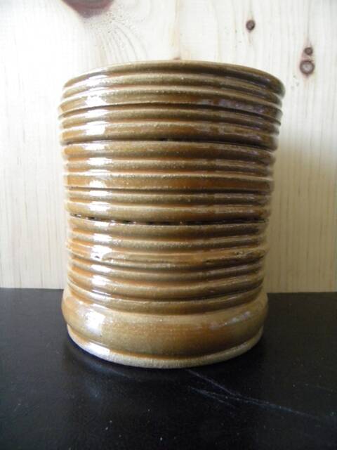 Ribbed Gold Stoneware Pot - image 1