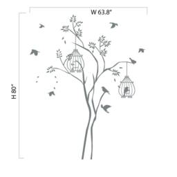 Wall Decals For Nursery Baby Room Designs Tree Branch With Flying Birds & Cage Sticker Home Decor Decalisland - Sd 097 - thumbnail 2