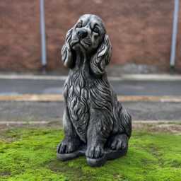 Concrete Cocker Spaniel Figurine Stone Dog Statue Outdoor Pet Lawn Ornament Memorial Sculpture Cement Animal Art Spaniel Lover Gift - thumbnail 1
