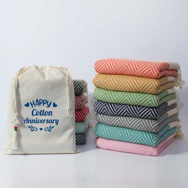 Personalised Luxury Cotton Throw Blanket - Herringbone Sofathrow 2nd Wedding Anniversary Gift Baptism - image 1