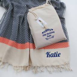 Personalised Luxury Cotton Throw Blanket - Herringbone Sofathrow 2nd Wedding Anniversary Gift Baptism - thumbnail 3