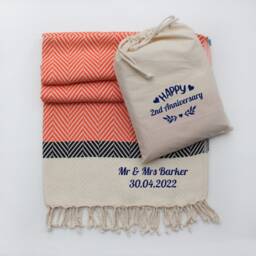Personalised Luxury Cotton Throw Blanket - Herringbone Sofathrow 2nd Wedding Anniversary Gift Baptism - thumbnail 2