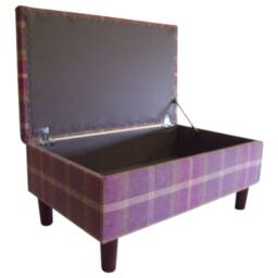 Extra Large Long Storage Box Balmoral Amethyst Tartan Fabric - Dark Wood Round Legs - thumbnail 2