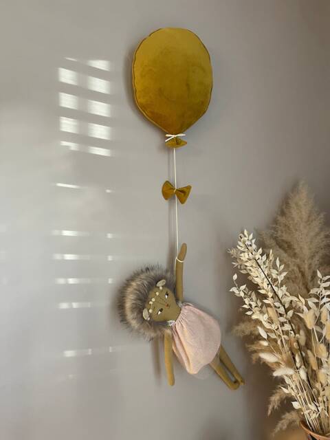 Mustard Gold Velvet Balloon Kids Nursery Wall Hanging - Toy Not Included - image 1