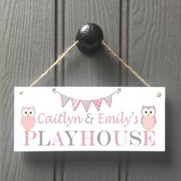 Personalised Playhouse Sign Grey Pink Owls Kids Playhouse Sign/ Spiel Haus/ Playroom Signs// - thumbnail 1