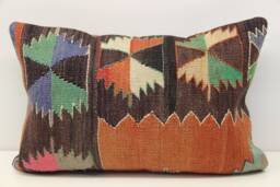 Turkish Kilim Pillow Cover 16x24, Wool Lumbar Cushion - thumbnail 1
