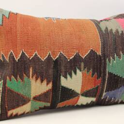 Turkish Kilim Pillow Cover 16x24, Wool Lumbar Cushion - thumbnail 2