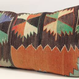 Turkish Kilim Pillow Cover 16x24, Wool Lumbar Cushion - thumbnail 3