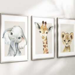 Safari Elephant Giraffe Lion Animal Baby Girls Boys A4 Or A3 Nursery Set Of Unframed Prints Unisex Neutral Boho Beige Jungle - thumbnail 2