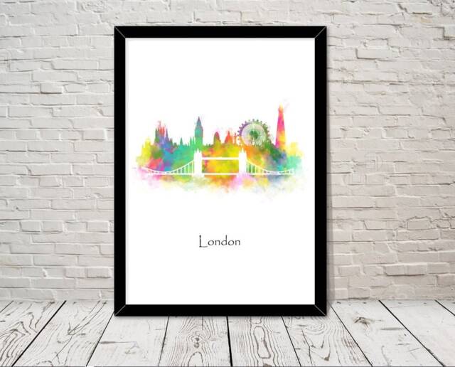 UK Landmarks London Skyline Watercolour Illustration Print World Attractions Famous Landmark Travel Poster Historical Sites