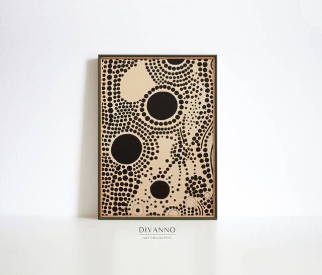 Modern Printable Gallery Print, Abstract Black Beige Dots Wall Art, Neutral Canvas, Large Size Poster, Digital Art Room, Trendy Home Decor - image 1