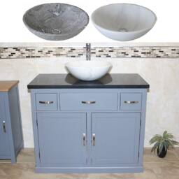 Bathroom Grey Vanity Unit Oak Top Cabinet Wash Stand Black Quartz Marble Stone Basin 1161Gbqsbc - thumbnail 2