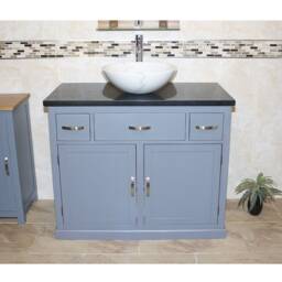 Bathroom Grey Vanity Unit Oak Top Cabinet Wash Stand Black Quartz Marble Stone Basin 1161Gbqsbc