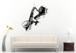 Jazz Sax Saxophone Instrument Tool Man Player Band Musical Genre Wall Decal Vinyl Sticker Mural Room Decor L1140 - thumbnail 1