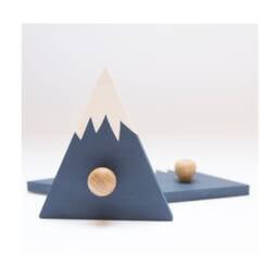 Navy Blue Mountain Wall Hooks Scandinavian Wood Nursery Decor, Set Of 3 - thumbnail 2