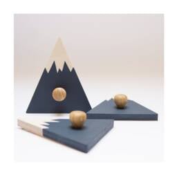 Navy Blue Mountain Wall Hooks Scandinavian Wood Nursery Decor, Set Of 3 - thumbnail 1