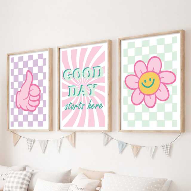 Funky Kids Room Prints - Set Of 3 Pastel Positive Vibes Art - image 1