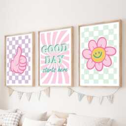 Funky Kids Room Prints - Set Of 3 Pastel Positive Vibes Art - thumbnail 1
