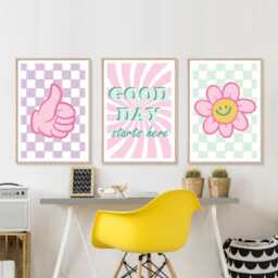 Funky Kids Room Prints - Set Of 3 Pastel Positive Vibes Art - thumbnail 2