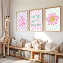 Funky Kids Room Prints - Set Of 3 Pastel Positive Vibes Art - thumbnail 3