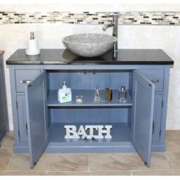 Grey Painted Bathroom Single Vanity Unit 123cm Wide With Black Quartz Top & Marble Basin 402Gbqsbcx1