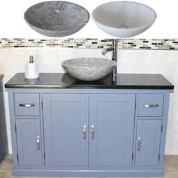 Grey Painted Bathroom Single Vanity Unit 123cm Wide With Black Quartz Top & Marble Basin 402Gbqsbcx1 - thumbnail 2