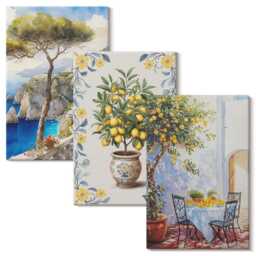 Canvas Set Of 3 - Sea View With Lemon Trees Italian Paintings, Yellow Wall Art Canvas, Landscapes Hanging Piece - thumbnail 2