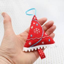 Felt Christmas Tree Decoration, Handcrafted Holiday Decor in Traditional Colours, Single Or Set Of Five Trees - thumbnail 2