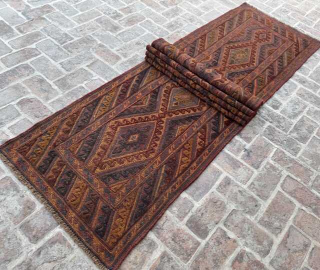 Antique 2'10x13'6 Moshwani Runner Rug - Hand-Knotted Vintage Woolen , Beautiful Geometric Design Boho Kitchen Hallway - image 1