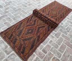 Antique 2'10x13'6 Moshwani Runner Rug - Hand-Knotted Vintage Woolen , Beautiful Geometric Design Boho Kitchen Hallway - thumbnail 1